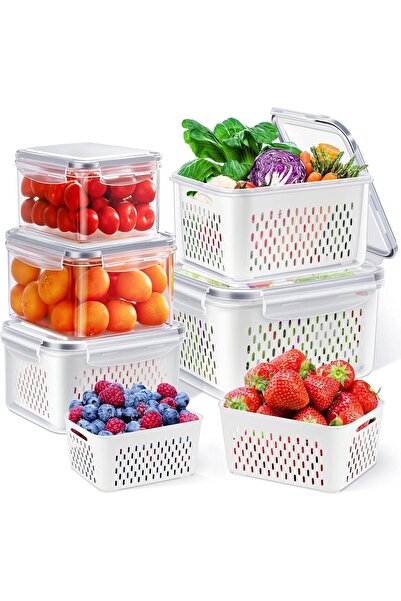 Yoawllty 5 قطع منظم ثلاجة لحفظ الخضروات والسلطة والتوت والخس واللحوم طازجة