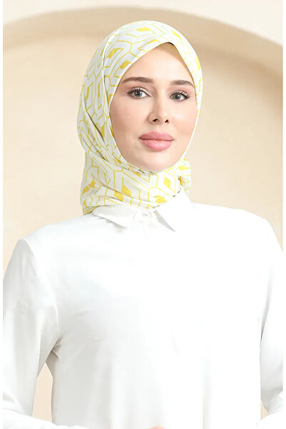 sefamerve 19094-09 Μοντέλο μαλακό βαμβακερό λευκό κίτρινο κασκόλ