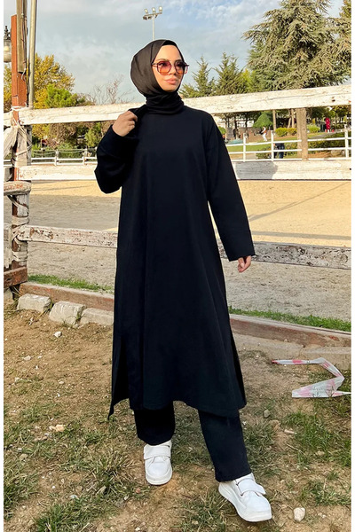 sefamerve طقم بدلة رياضية سوداء بخيطين - 3040-02