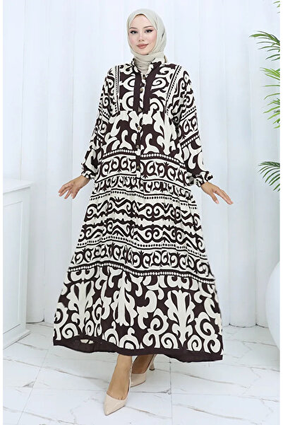 sefamerve Φόρεμα με μισό κουμπί Alaçatı 2137-01 Καφέ Κρέμα