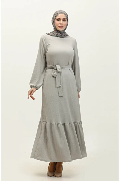 sefamerve Szara spódnica plisowana sukienka z paskiem - 0202DA-02