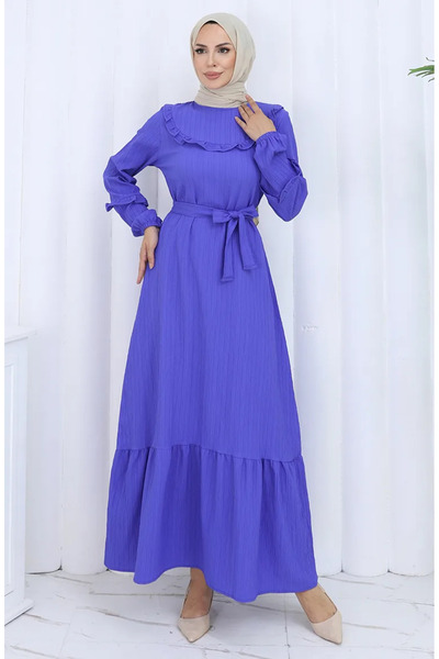 sefamerve Φόρεμα με βολάν με λουράκι 2123-04 Μελιτζάνα