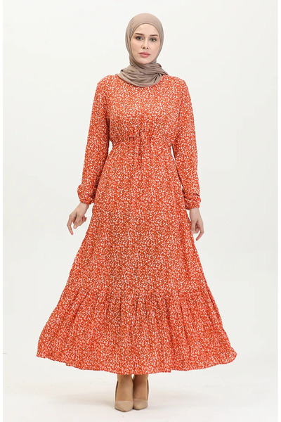 sefamerve Φόρεμα βισκόζης με πορτοκαλί λουλούδια - 81859-02
