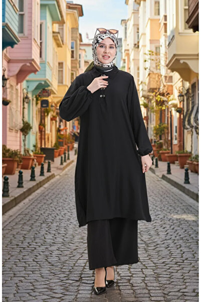 sefamerve Shirt Collar Tunic Trousers Double Set 0123-06 Black