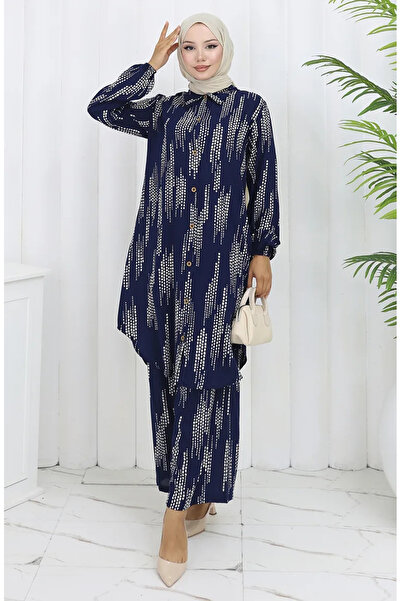 sefamerve Υφασμάτινο Παντελόνι Βισκόζης Σετ δύο τεμαχίων 0132-02 Navy Blue