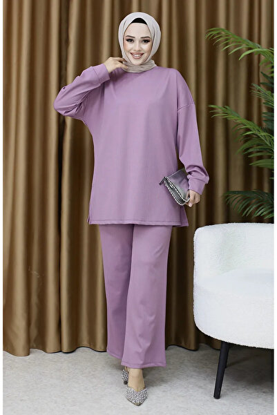 sefamerve Fitilli Tunik Pantolon İkili Takım 5570-02 Gül Kurusu