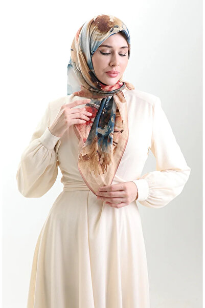 sefamerve Κασκόλ από φυσικές ίνες με σχέδιο Karaca 82016-06 Milky coffee Gold