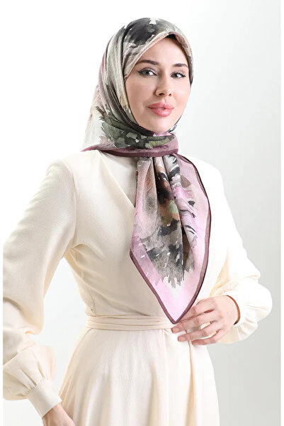 sefamerve Κασκόλ από φυσικές ίνες με σχέδιο Karaca 82016-05 Καφέ Ροζ