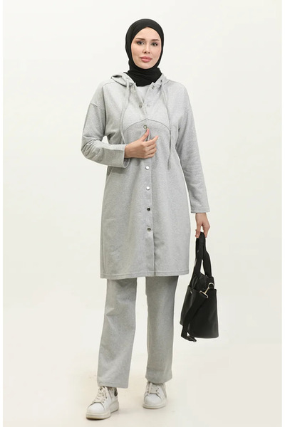 sefamerve بدلة رياضية مزدوجة 3078-12 رمادي