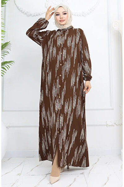 sefamerve Φόρεμα από ύφασμα βισκόζης με κουμπιά 0049-02 Καφέ