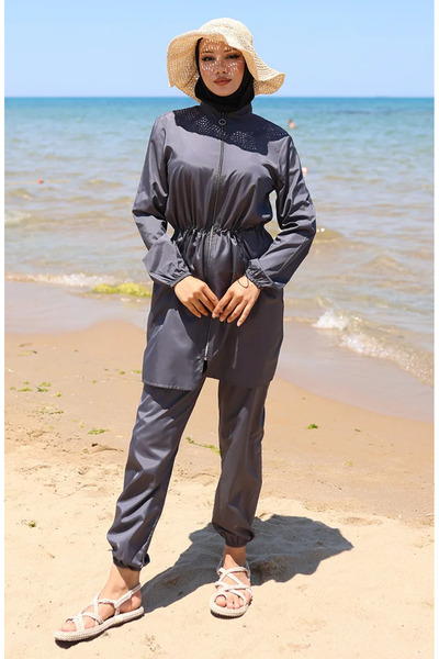 sefamerve Μαγιό με ελαστικό κορδόνι στη μέση και φερμουάρ, με καπέλο χιτζάμπ,...