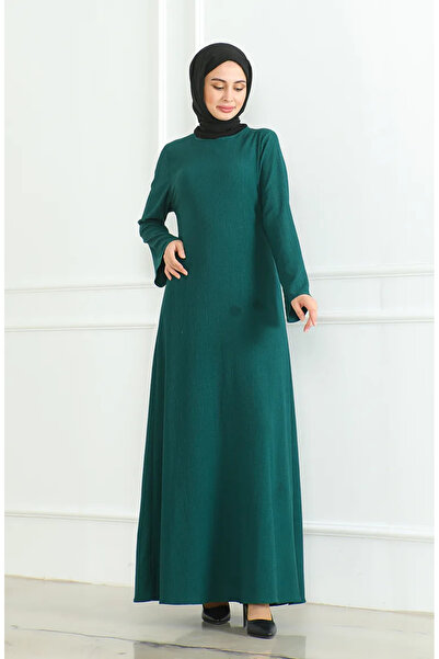 sefamerve Ζαρωμένο ύφασμα απλό αθλητικό φόρεμα 1003-01 Emerald Green