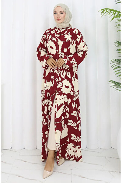 sefamerve فستان مزخرف من قماش الفسكوز مزود بأزرار بطول كامل 0121-01 بورغندي