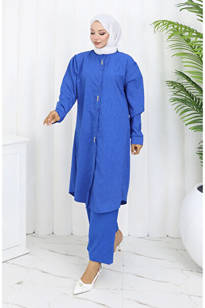 sefamerve Taşlı Tunik Pantolon İkili Takım 2090-03 Saks