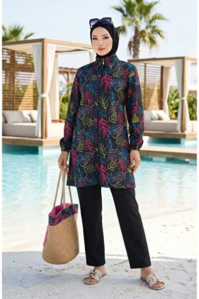 sefamerve Μαγιό Hijab Τροπικό Σχέδιο Σετ 3 τεμαχίων 1903-02 Φούξια