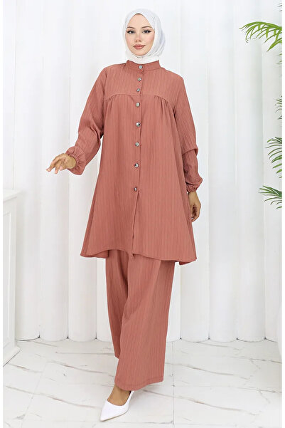 sefamerve Double buttoned tunic pants double set 2108-04 dusty rose