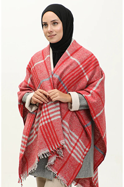 sefamerve Poncho με κόκκινη ρίγα 2054-02