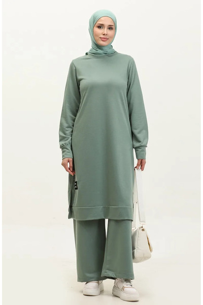 sefamerve 0001-11 طقم بنطال تونيك مكون من خيطين باللون الأخضر الفاتح