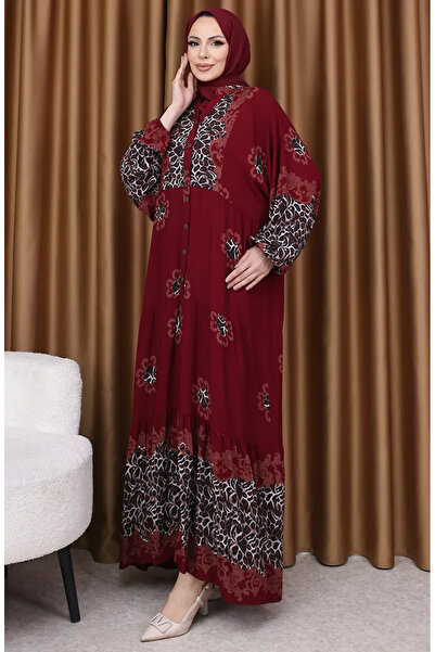 sefamerve Φόρεμα με σχέδια Leopard Garnish 5576-04 Claret Red