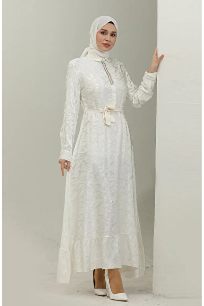 sefamerve فستان بياقة قميص منقوش إكرو - 81854-03