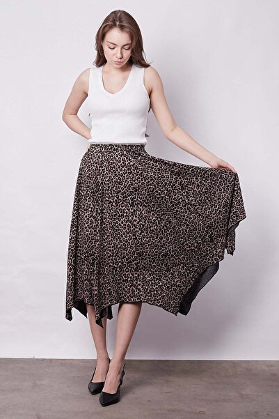 Jument Women's Patterned High Waist Eight-Piece Asymmetrical Midi-Length Belo...