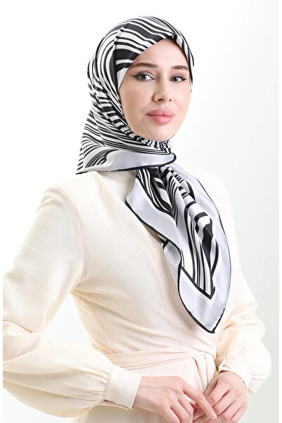 sefamerve Ψηφιακό κασκόλ από ρεγιόν 70301-03 Ασημί γκρι