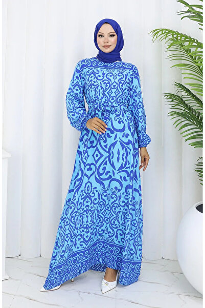 sefamerve Φόρεμα με σχέδιο ζωσμένο 2091-04 Mint Blue Saks