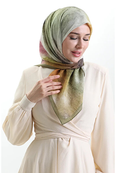 sefamerve Κασκόλ από φυσικές ίνες με σχέδιο Karaca 82018-07 Oil Green Plum