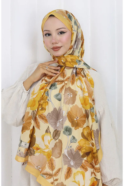 sefamerve Vzorovaný bavlněný šátek Koza 70323-06 Hořčice