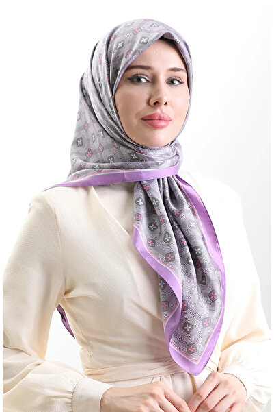 sefamerve Κασκόλ από ρεγιόν με γεωμετρικό σχέδιο Karaca 82021-02 Λιλά Λιλά Χρώμα