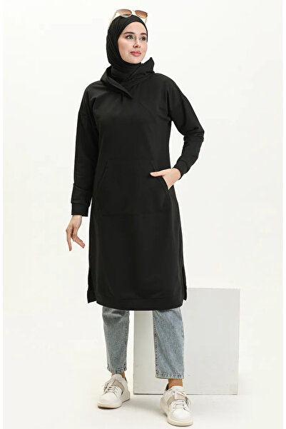 sefamerve سترة رياضية بجيب الكنغر باللون الأسود - 3032-01