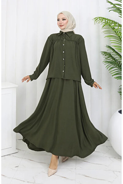 sefamerve طقم قميص وتنورة من القماش من Aerobin 2082-02 كاكي