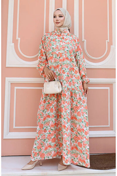 sefamerve فستان بنصف زر بنمط 2148-04 برتقالي