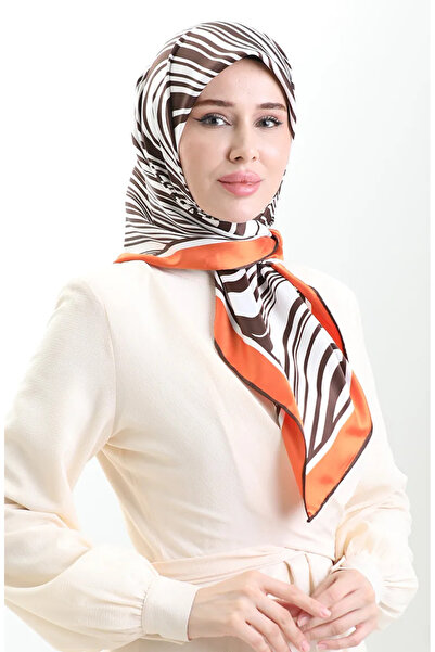 sefamerve Ψηφιακό κασκόλ από ραγιόν 70301-02 Καφέ Πλακάκι