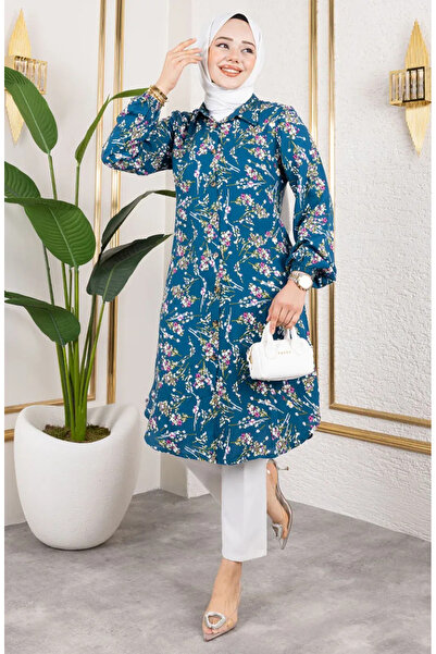 sefamerve Asel květinová viskózová tunika 0174-04 Petrol