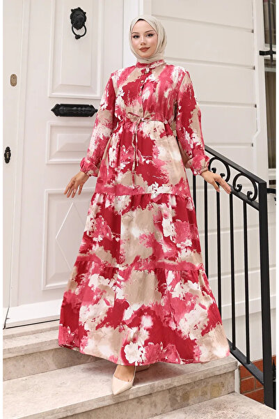 sefamerve فستان مودال بخصر مربوط 0160-02 بوردو