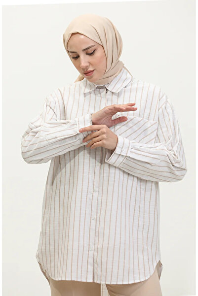 sefamerve Πουκάμισο με ρίγες από λινό βιζόν - 4818-03