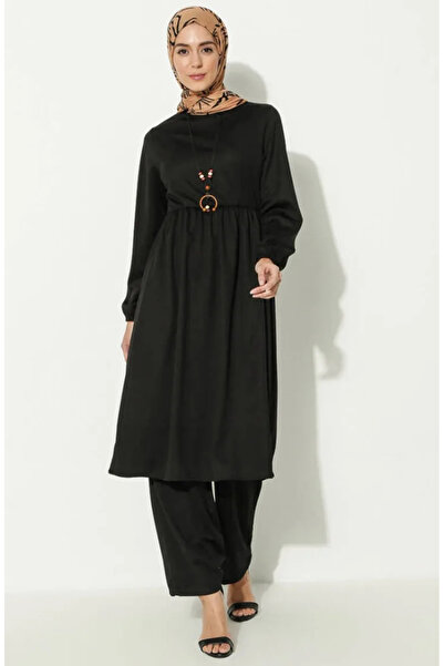 sefamerve Μαύρο κολιέ τουνίκ και παντελόνι - 0583-03