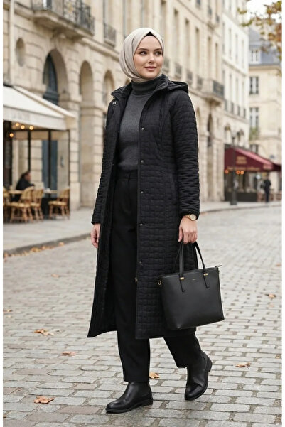 sefamerve Büyük Beden Kapitone Mont 6239-01 Siyah
