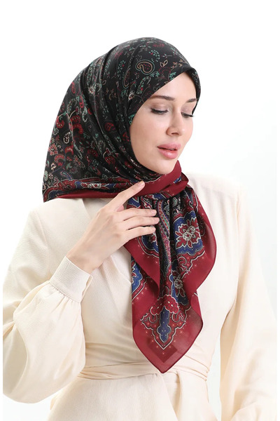 sefamerve وشاح كوربا بنمط الغزال 82015-02 بورجوندي أزرق داكن