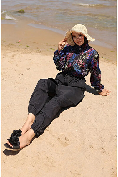 sefamerve Ελαστική μέση με μοτίβο φύλλων με φερμουάρ Μαγιό Hijab με καπό Δώρο...