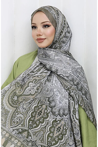 sefamerve Etnik Desen Janjan Şal 70304-18 Küf Yeşili Vizon