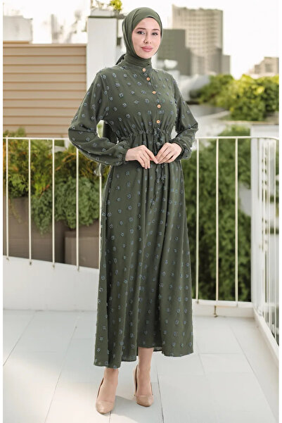 sefamerve Φόρεμα Aerobin Υφασμάτινο Μισό Κουμπί 0064-07 Χακί