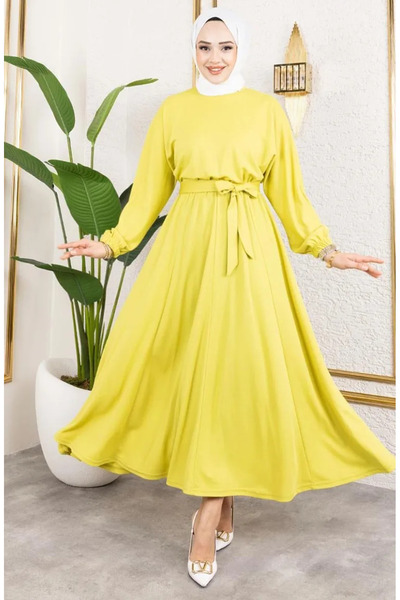 sefamerve Φόρεμα με κορδόνι στη μέση 2051-04 Acid Green