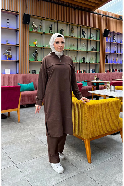 sefamerve 3062-11 Model smeđe trenerke - sa patentnim zatvaračem, dva konca