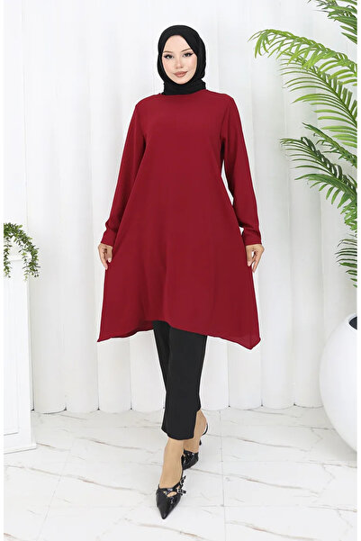 sefamerve Asymmetrical Princess Tunic 4101-03 Burgundy