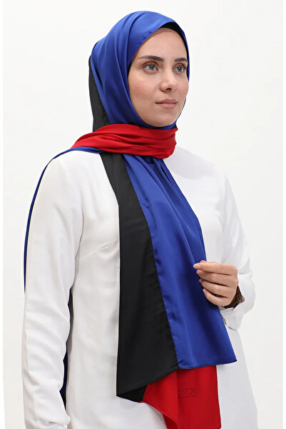 sefamerve Karaca Üç Renkli Şal 81049-06 Kırmızı Siyah Saks