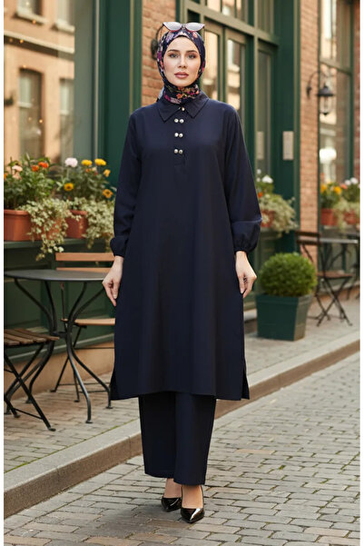 sefamerve Παντελόνι με γιακά και χιτώνα, δύο τεμαχίων, 0123-05 Μπλε σκούρο