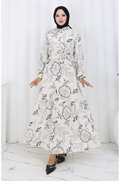 sefamerve Φόρεμα από λινό ύφασμα με κουμπιά και δέσιμο στη μέση 0173C-02 Μπεζ...