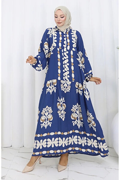 sefamerve فستان نصف أزرار من قماش الفسكوز 2156-03 أزرق داكن